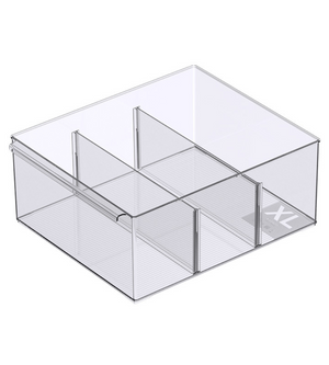 Der BNB x VCN Aufbewahrungsbehälter KLAR mit Fächern - extra lang - bietet vier herausnehmbare Fächer zur flexiblen Organisation, ist transparent und in verschiedenen Größen erhältlich.